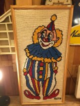 Clown Vintage  Wall Tapestry ビンテージ　ピエロ　クラウン　刺繍　タペストリー　壁掛け　ポスター　木枠　70年代　ヴィンテージ