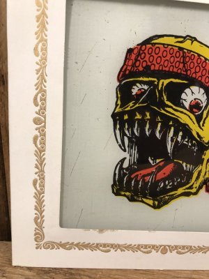 スケートバンダナスカルが描かれた80年代ビンテージガラスプレート