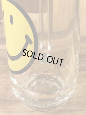 スマイルが描かれたガラス製の70年代ビンテージビアジョッキ