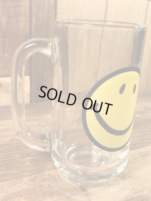 スマイルが描かれたガラス製の70年代ビンテージビアジョッキ