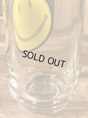 スマイルが描かれたガラス製の70年代ビンテージビアジョッキ