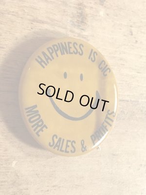 “Happiness Is Cic More Sales & Profits”と書かれたスマイルの70年代ビンテージ缶バッジ