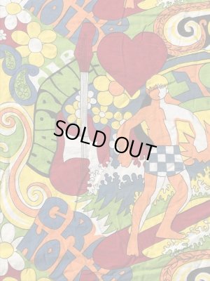 ヒッピー調のポップアートの60〜70’sヴィンテージキングサイズフラットシーツ