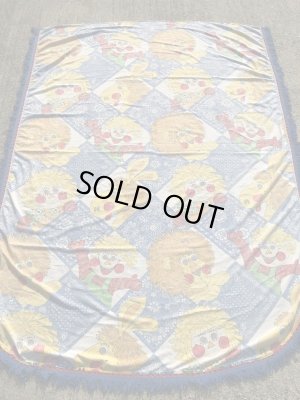 動物と男の子と女の子の柄のフリンジが付いた70年代ビンテージラウンドシーツ