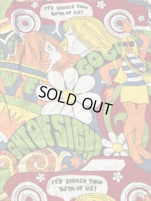 ラブ&フラワーのヒッピー調の60〜70年代ビンテージフラットシーツ