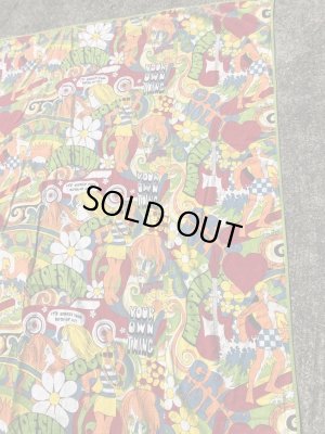 ヒッピー調のポップアートの60〜70’sヴィンテージキングサイズフラットシーツ