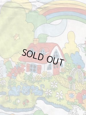 レインボーのポップアートの70年代ビンテージボックスシーツ