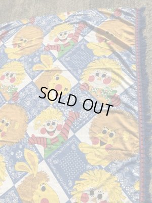 アニマルとボーイズ&ガールズのフリンジが付いた70’sヴィンテージキングサイズシーツ