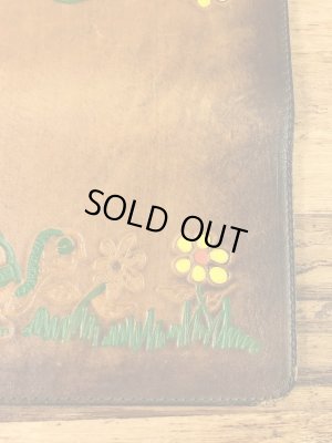 フラワーとカメが描かれたヒッピー調の70’sヴィンテージレザーウォレット