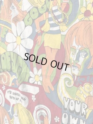 ヒッピー調のポップアートの60〜70’sヴィンテージキングサイズフラットシーツ