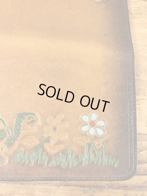 花とカメが描かれたヒッピーの70年代ビンテージ革財布