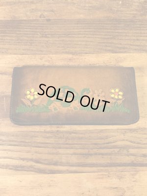 フラワーとカメが描かれたヒッピー調の70’sヴィンテージレザーウォレット