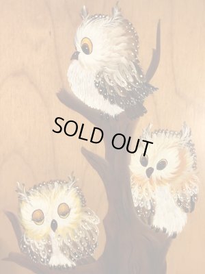 フクロウがハンドペイントで描かれた70年代ビンテージ壁掛け