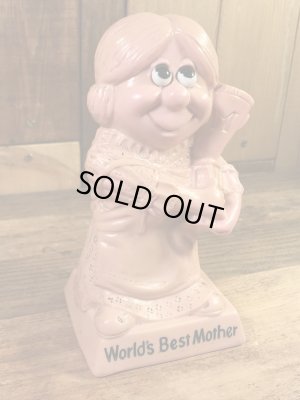 “World's Bast Mother”のメッセージが書かれたシリスカルプスの70年代ビンテージメッセージドール