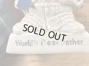 “World's Bast Father”のメッセージが書かれたシリスカルプスの70年代ビンテージメッセージドール