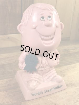 “World's Bast Father”のメッセージが書かれたシリスカルプスの70年代ビンテージメッセージドール