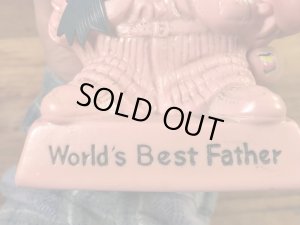 “World's Bast Father”のメッセージが書かれたシリスカルプスの70年代ビンテージメッセージドール