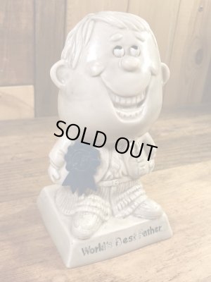 “World's Bast Father”のメッセージが書かれたシリスカルプスの70年代ビンテージメッセージドール