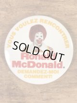 McDonald's Canada “Ronald McDonald” Pin Back　マクドナルド　ビンテージ　缶バッジ　ロナルド　80年代~