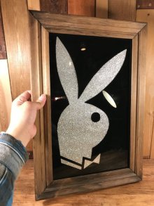 他の写真3: Playboy Wood Frame Glittering Glass Art　プレイボーイ　ビンテージ　グラスアート　ラメ加工　70年代