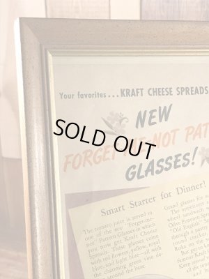 ガラスの額縁にクラフトチーズの広告が入った40年代ビンテージ壁掛け