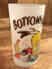 “Bottoms Up!”のメッセージが書かれたキツツキのキャラクターの60年代ビンテージグラス