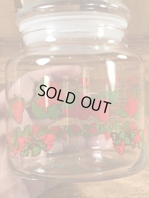 ストロベリーショートケーキのスモールサイズの80年代ビンテージガラスキャンディポット