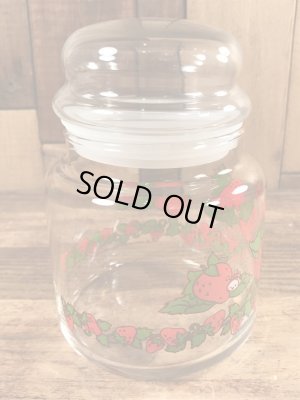 ストロベリーショートケーキのスモールサイズの80年代ビンテージガラスキャンディポット