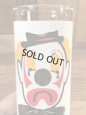 笑い顔と泣き顔のピエロの70年代ビンテージガラスコップ