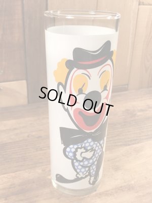 笑い顔と泣き顔のピエロの70年代ビンテージガラスコップ