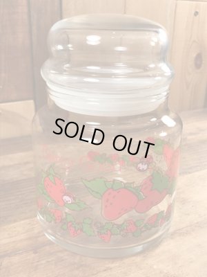 ストロベリーショートケーキのスモールサイズの80年代ビンテージガラスキャンディポット