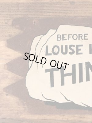 “Before You Louse It Up Thimk”のメッセージが書かれた木製の60年代ビンテージ壁掛け