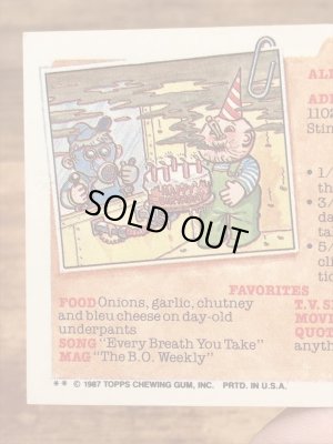 トップス社製のガーベッジペイルキッズの80年代ビンテージステッカーカード