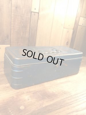 メタリックブルーのメタル製の50〜60’sヴィンテージツールボックス