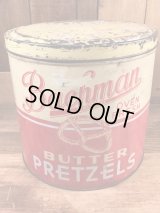 “Bachman” Butter Pretzels Tin Can　プレッツェル　ビンテージ　ブリキ缶　バックマン　50年代