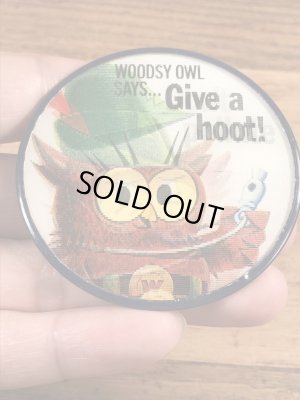 アドバタイジングキャラクターのWoodsy Owlの60〜70’sヴィンテージレンチキュラー缶バッチ