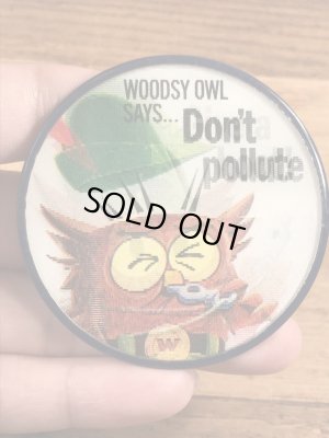 アドバタイジングキャラクターのWoodsy Owlの60〜70’sヴィンテージレンチキュラー缶バッチ