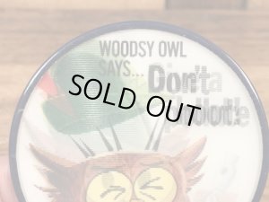 ウッジーオウル　ビンテージ　缶バッチ　企業キャラクター　レンチキュラー