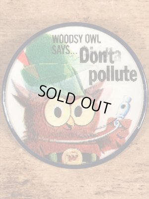 アドバタイジングキャラクターのWoodsy Owlの60〜70’sヴィンテージレンチキュラー缶バッチ