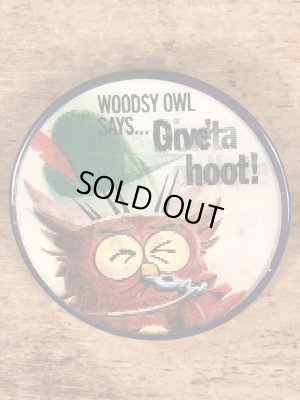 アドバタイジングキャラクターのWoodsy Owlの60〜70’sヴィンテージレンチキュラー缶バッチ