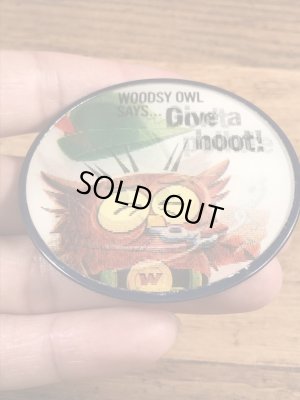 アドバタイジングキャラクターのWoodsy Owlの60〜70’sヴィンテージレンチキュラー缶バッチ