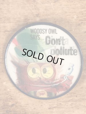 企業キャラクターのウッジーオウルの60〜70年代ビンテージレンチキュラーバッジ