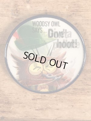 ウッジーオウル　ビンテージ　缶バッチ　企業キャラクター　レンチキュラー