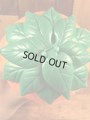 葉っぱの部分がフタになっているオレンジの60年代ビンテージジュースジャグ