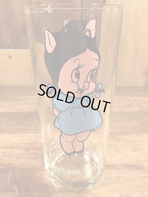 ルーニーテューンズのペチュニアピッグの70年代ビンテージガラスコップ