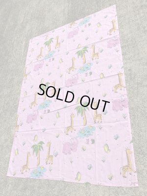 ピンクの象とキリンのビンテージフラットシーツ