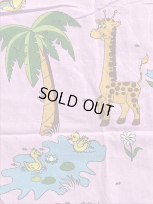 ピンクの象とキリンのビンテージフラットシーツ