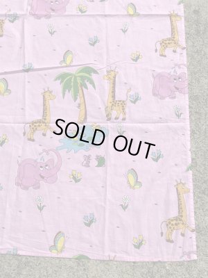 ピンクの象とキリンのビンテージフラットシーツ