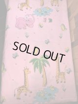 Pink Elephant & Giraffe Animal Flat Sheet　アニマル　ビンテージ　フラットシーツ　80年代〜