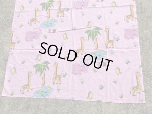 ピンクの象とキリンのビンテージフラットシーツ